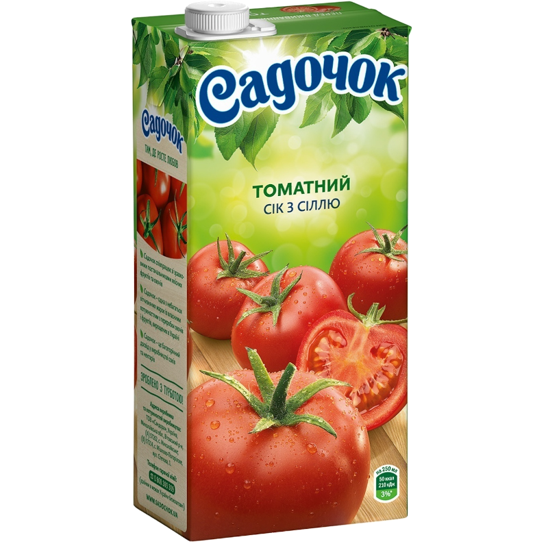 Сік САДОЧОК томатний відновлений, стерилізований, пляшка картонна, 0,95л